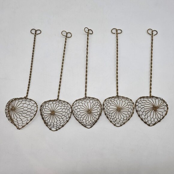 Unbranded Other - Set Of 5 Vintage Brass Wire Heart Shaped Colander Spoons Strainers 9"